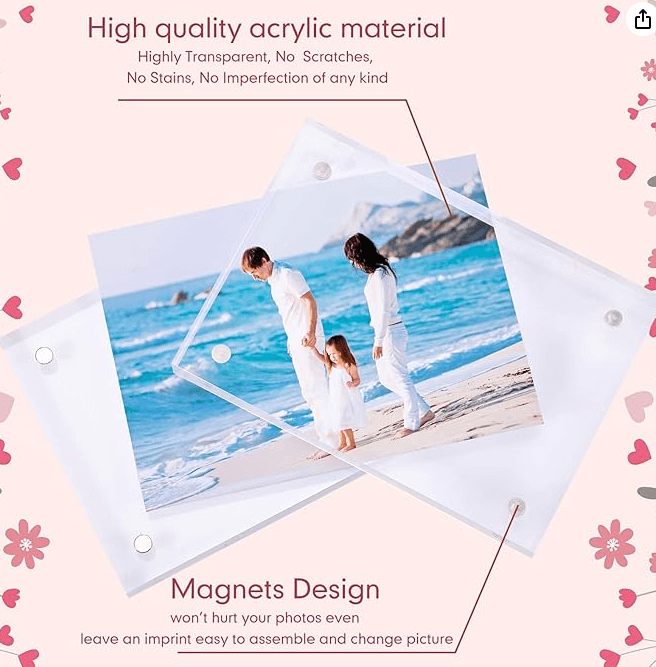 Magnetic Fridge Frames-Transparent Magnetic Acrylic Picture Frame 3x4 inches each